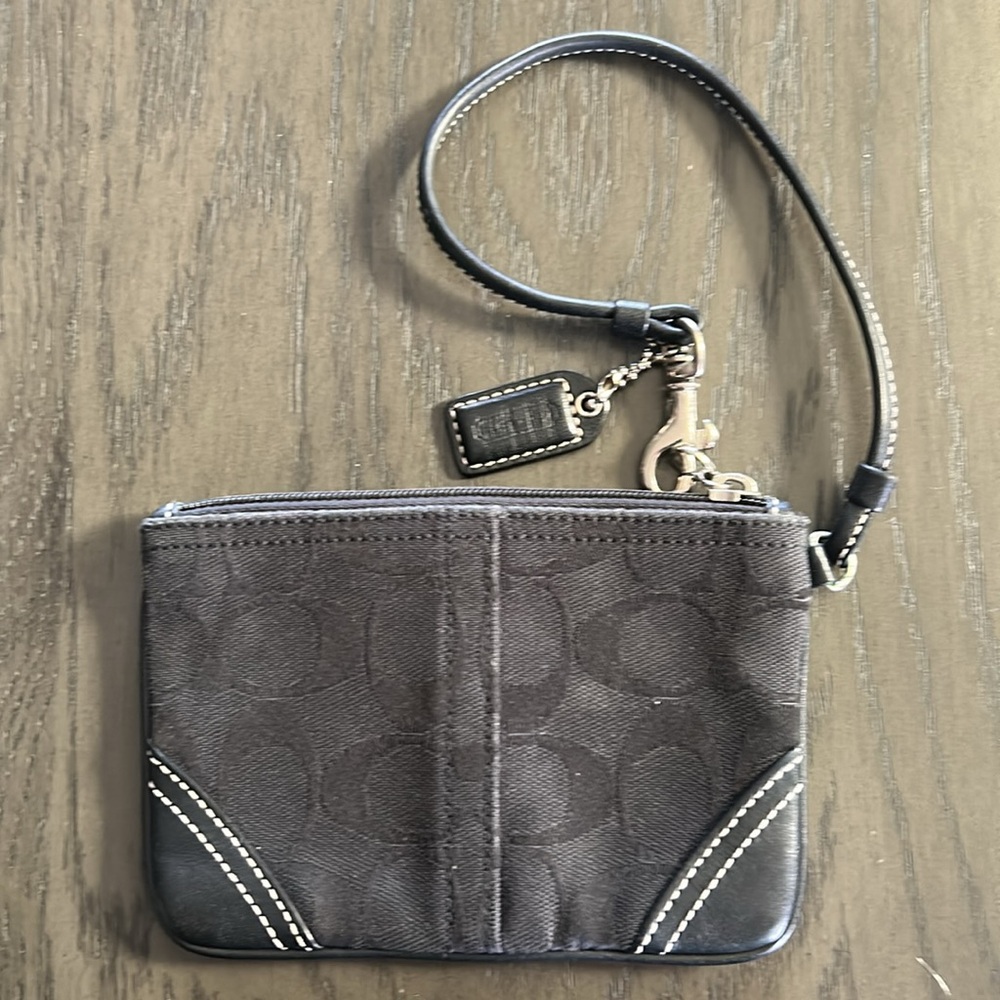 Coach Black Signature Mini Wristlet with Zip Top and Leather Trim - Picture 2 of 4